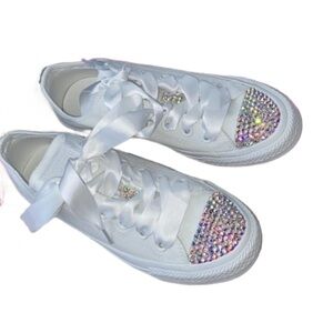 Crystal AB & Charms Low Top Converse Sizes 5-14 New In Box With Ribbon Laces